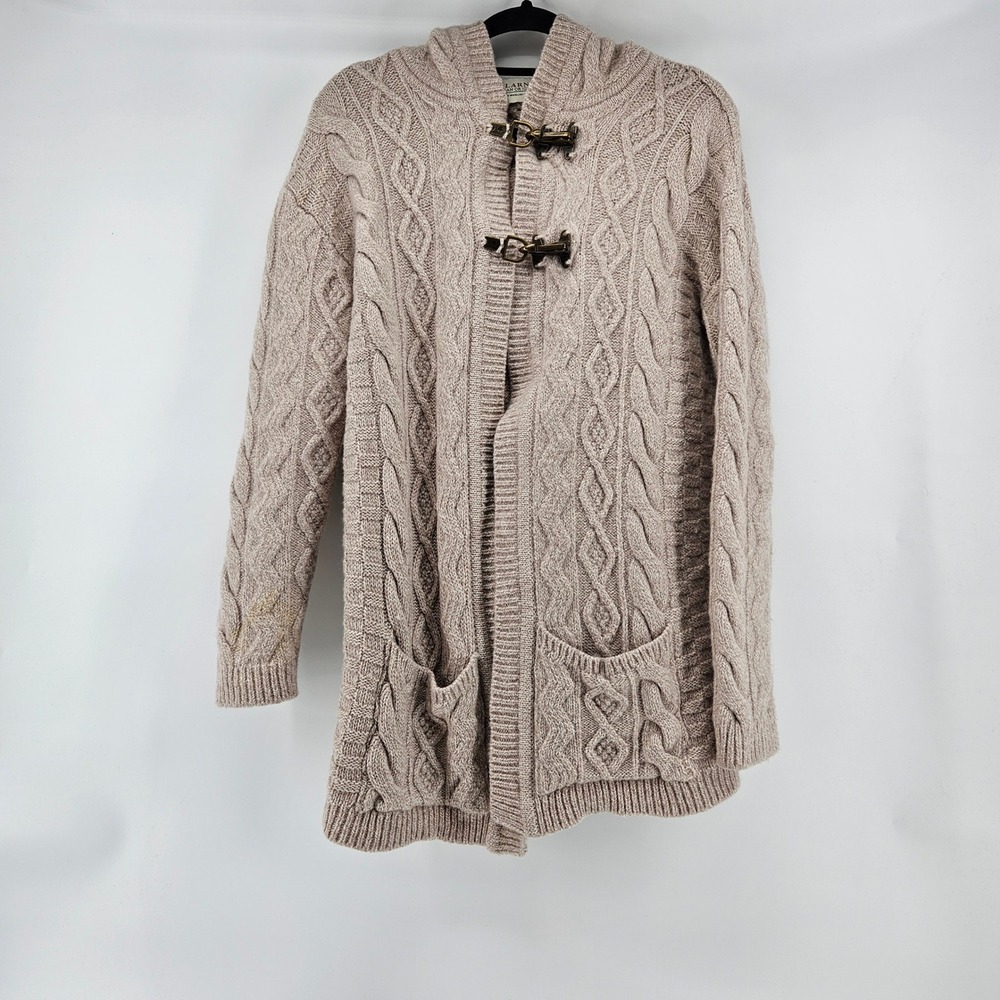 Blarney Aran Womens Cable Knit Hooded Cardigan Sweater XL Chunky Fisherman‎